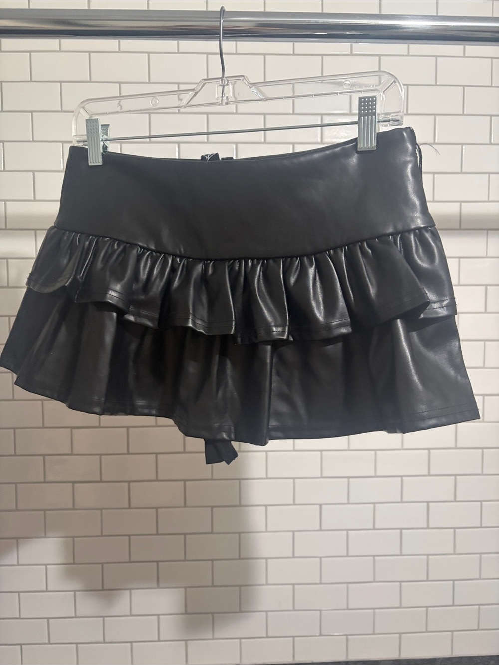 Windsor Black Faux Leather Ruffle Mini Skirt